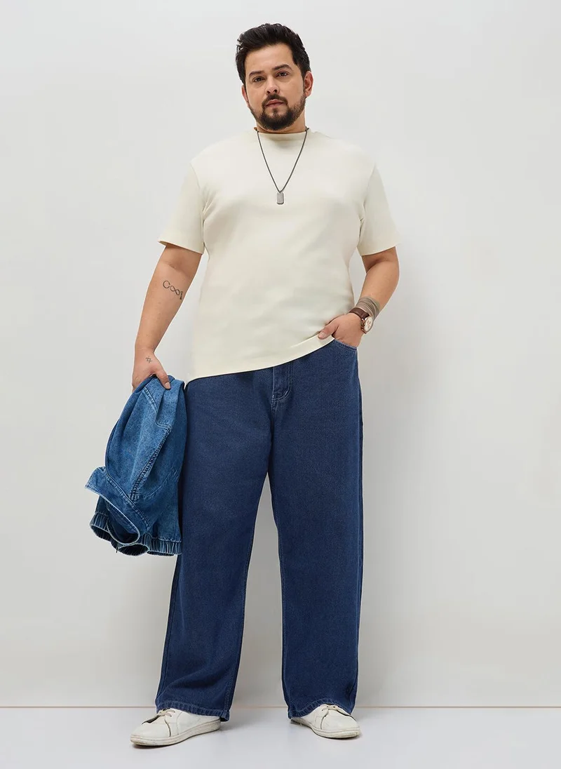 Urbano Fashion  Urbano Plus Men's Blue Loose Baggy Fit Washed Denim Jeans Non-Stretchable for Men | Best Price UAE